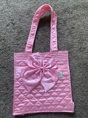 Pink Quilted Tote with Satin Bow Accent - Women